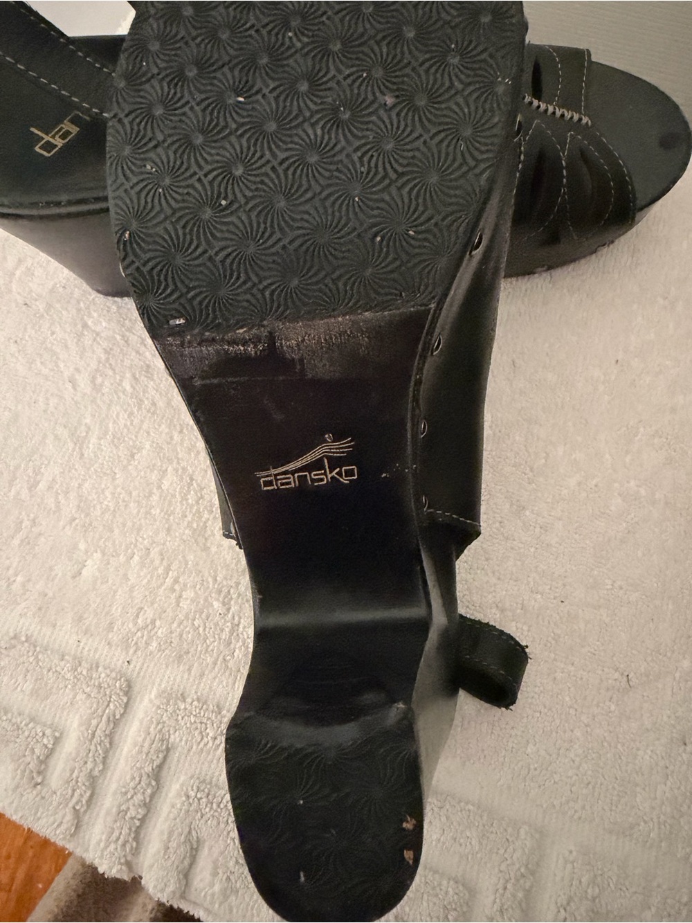 Dansko Black Leather Wedge Sandal
